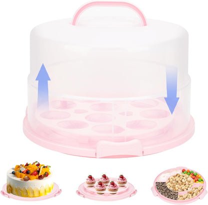 12 Inch Cake Carrier with Lid and Handle – Heavy-Duty Cake Container for Baking Events & Outdoor Trips | Adjustable Height,Portable Food Cake Carrier Storage Solution for Picnics & Camping