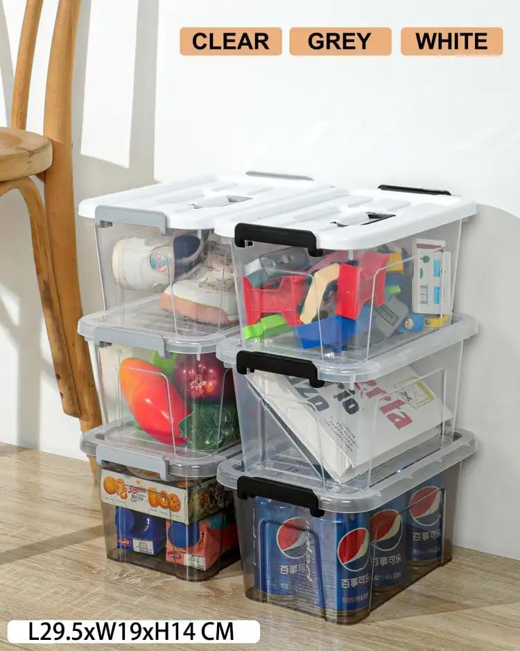 NUMIFUN 7Qt Clear Plastic Storage Bins with Lids,6 Pack | Stackable organizing totes with buckle latches & handles.Dust-proof clear design for home,office & pantry space saving