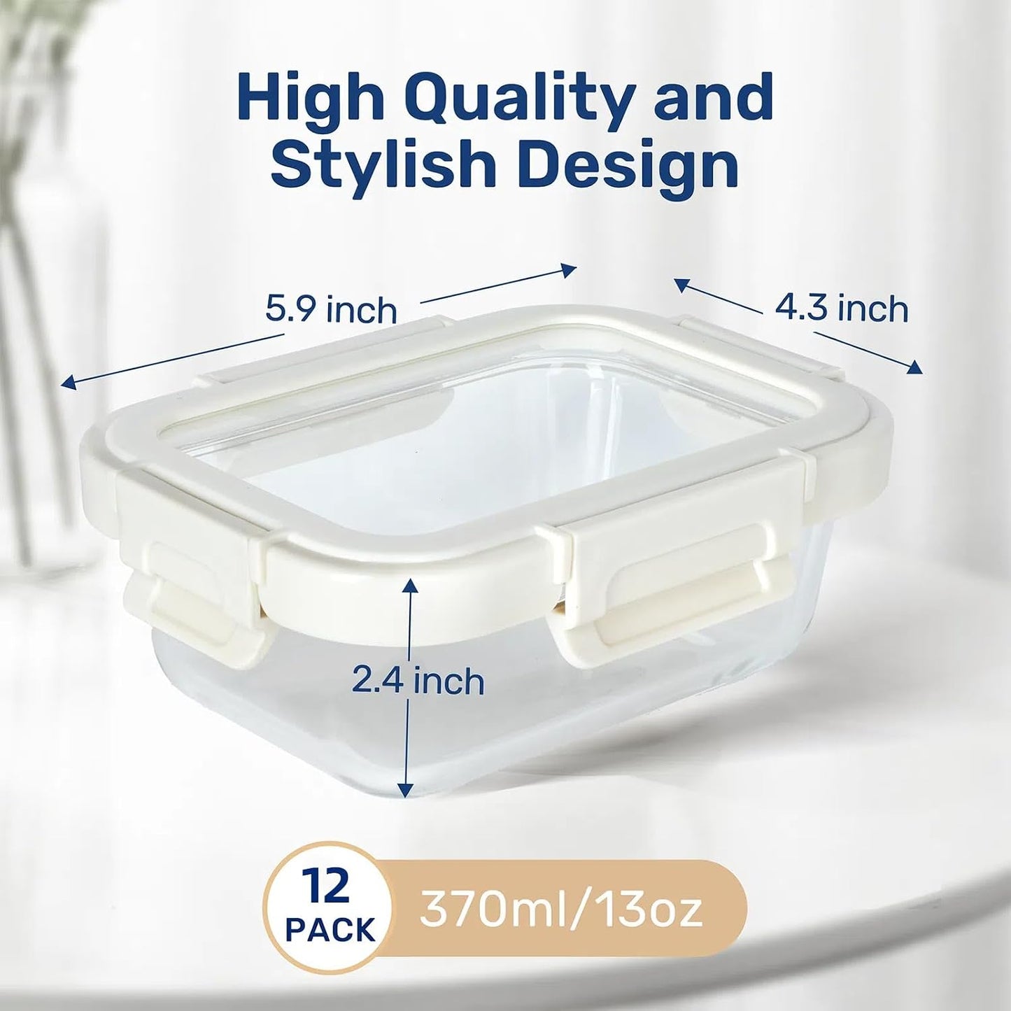 Simple Deluxe Meal Prep Food Containers with Exclusive Glass Lids, Glass Storage Containers with Lids, BPA-Free, Glass Lunch Boxes for Lunch, Pantry Organizers, Freezer to Oven Safe, 4 Pack