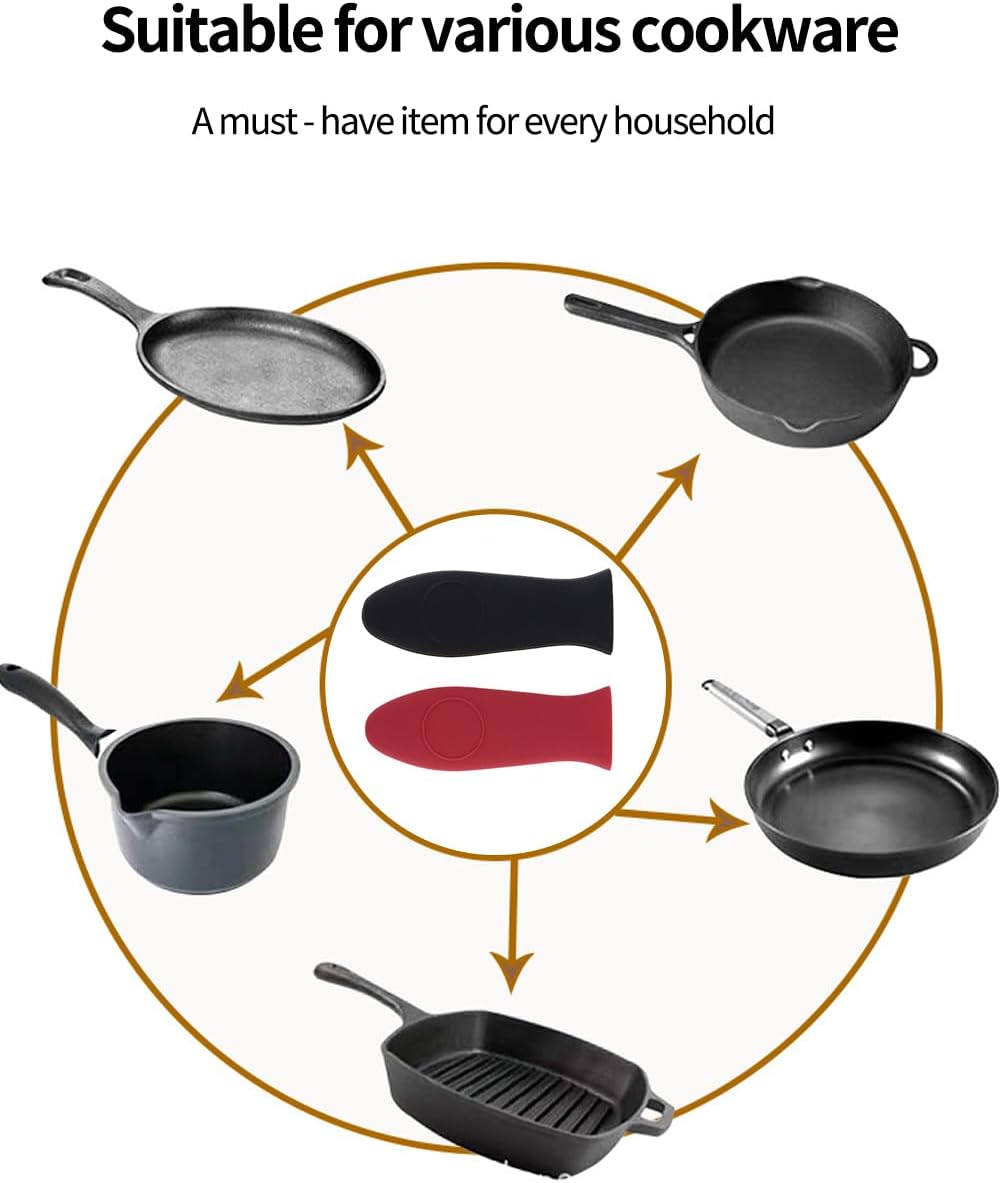 4PCS Silicone Pot Handle Cover，cast Iron Handle Covers，Lodge Silicone Handle for cast Iron Skillet