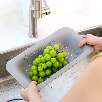Blue Ginkgo Over Sink Colander, Extendable Kitchen Strainer, Black