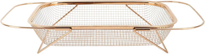 Over The Sink Colander, Stainless Steel Expandable Baskets with Handles Rectangle Kitchen Fine Mesh Strainer Basket for Strain Drain Rinse Fruits Vegetables (Gold)