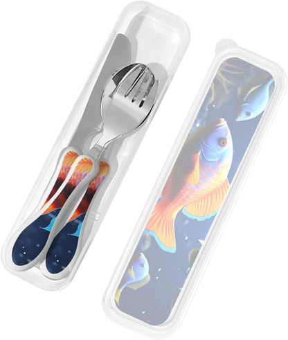 3-Piece Kids Silverware Set With Storage Case, Stainless Steel Reusable Children Safe Knife Spoon Fork Set Alpaca Cactus Children Flatware Set For Kids Lunch Box