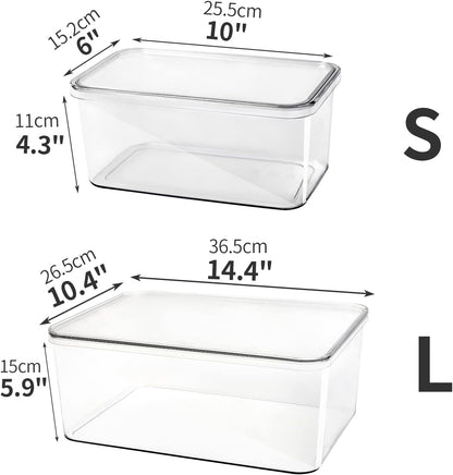 Clear Storage Bins With Lids,4 Packs Food Storage Organizer,Stackable Kitchen Cabinet,Bathroom Basket,Fridge Organization.Pantry Transparent Containers For Fruits,Drinks