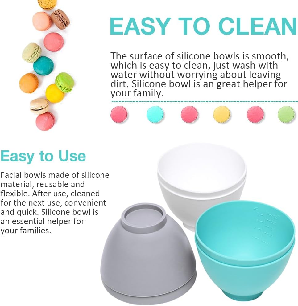 Silicone Mixing Bowl for Melting Chocolate, 6PCS (Green, Grey, White)