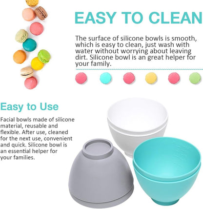 Silicone Mixing Bowl for Melting Chocolate, 6PCS (Green, Grey, White)