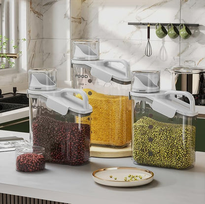 Airtight Rice Storage Container with Pour Spout & 2 Measuring Cup Lid, BPA-Free Food Storage Canister for Rice, Flour, Cereal, Grains & Pantry Organization