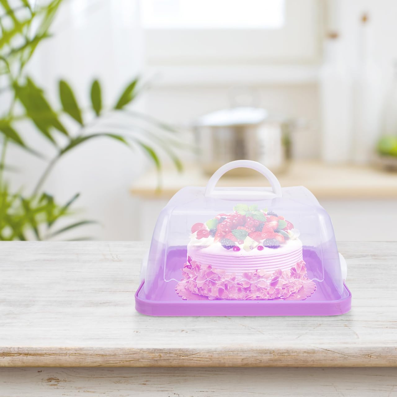 VICASKY Portable Cake Carrier with Handle and Lid 10.03 Inch Square Plastic Cake Container for Birthday Parties Home Baking Transport
