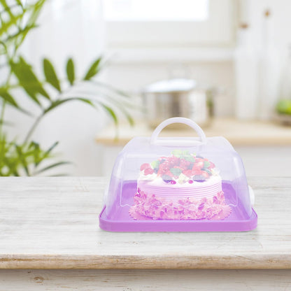 VICASKY Portable Cake Carrier with Handle and Lid 10.03 Inch Square Plastic Cake Container for Birthday Parties Home Baking Transport