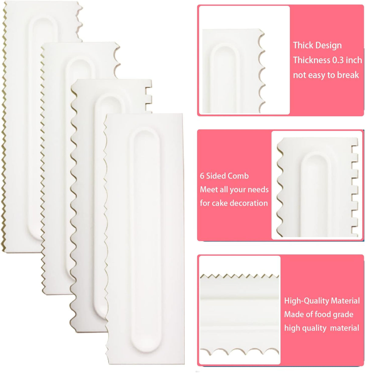 Cake Scrapers Set Decorating Comb and Icing Smoother, Plastic Sawtooth Scraper Polisher Butter Mousse Cream Cake Edge DIY Tool -8 Design Textures (White)