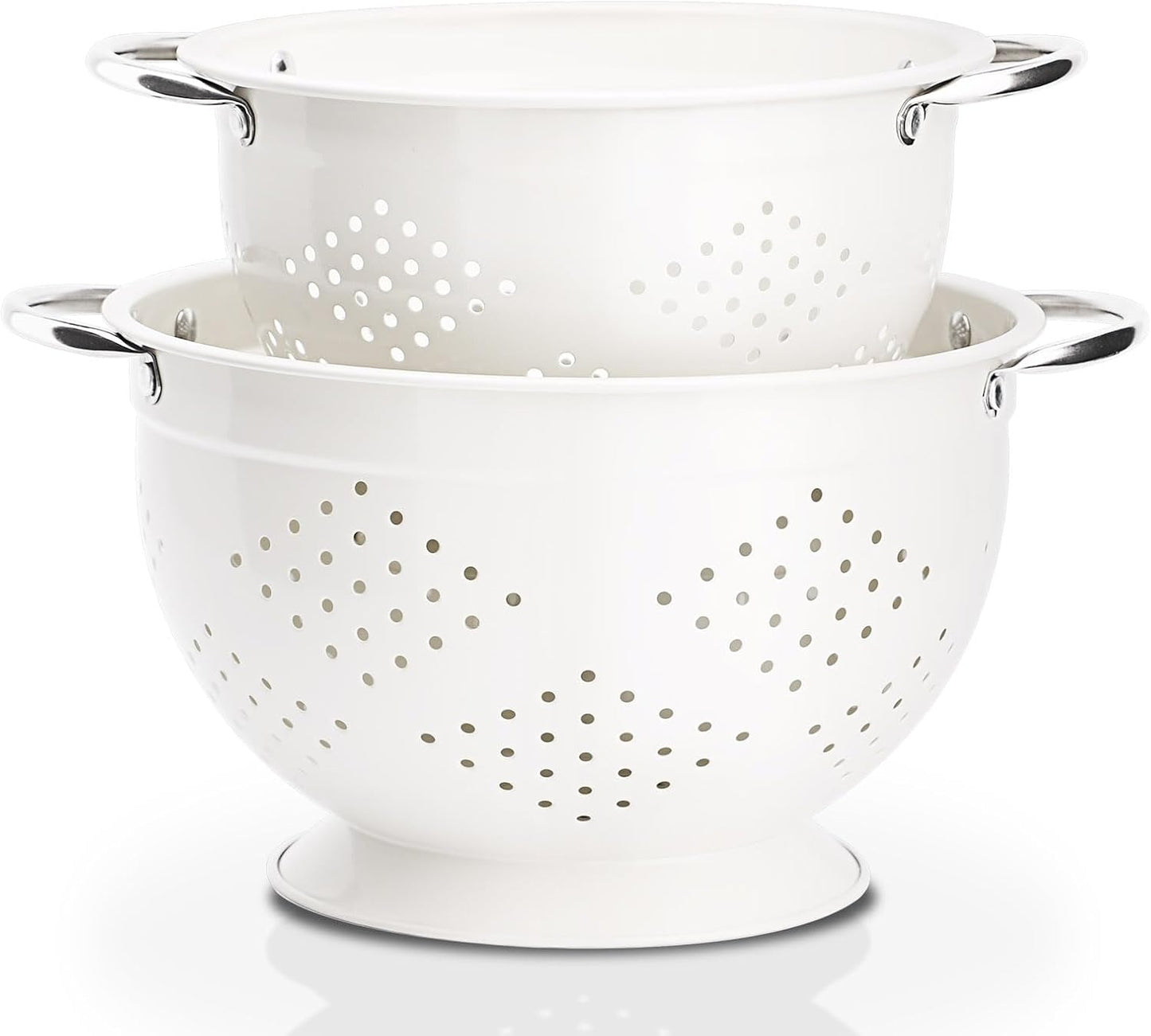 Rorence Powder Coated Steel Colanders: 1.5 Quart 3 Quart & 5 Quart Set of 3 - White
