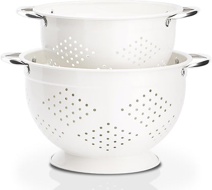 Rorence Powder Coated Steel Colanders: 1.5 Quart 3 Quart & 5 Quart Set of 3 - White
