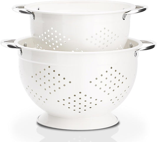 Rorence Powder Coated Steel Colanders: 1.5 Quart 3 Quart & 5 Quart Set of 3 - White
