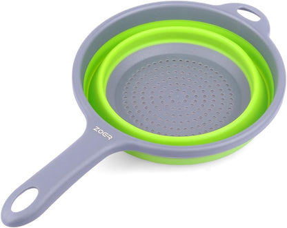 ZOER Kitchen Foldable Pasta Strainers,Collapsible Colanders with Handles,Space-Saver Folding Silicone Strainers Colander,Capacity of 2 quart (Green)