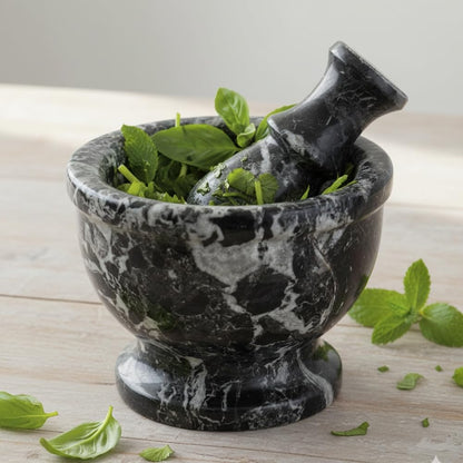 Mortar and Pestle Set – Large Stone Grinder with Polished Bowl & Non-Slip Base | Elegant Onyx Marble Kitchen Tool for Spices, Herbs & Guacamole