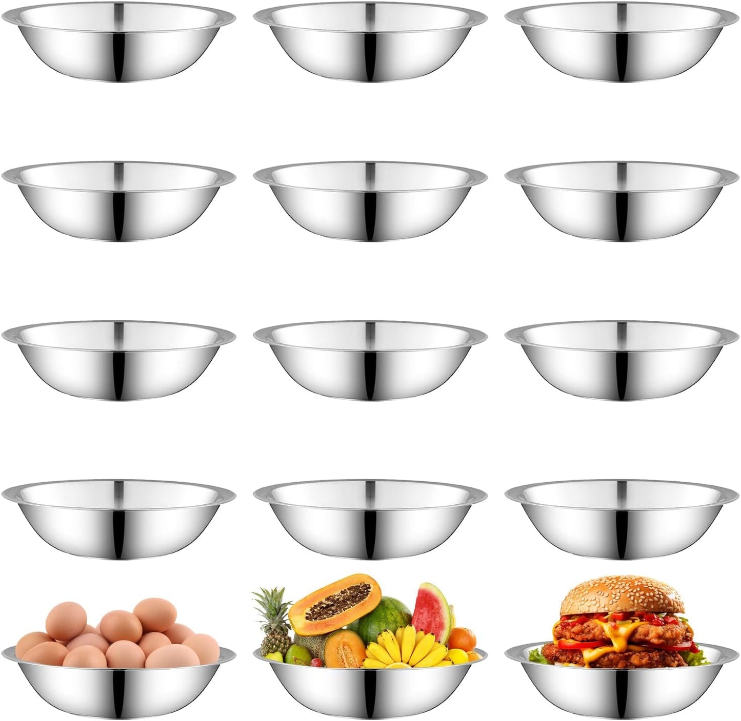 15 Pcs Stainless Steel Bowls Kitchen Metal Bowl with Flat 6.3 Inch Base Prep Bowls, Mixing Bowls Mirror Polish Metal Bowl Set for Meal Prep, Serving, Baking
