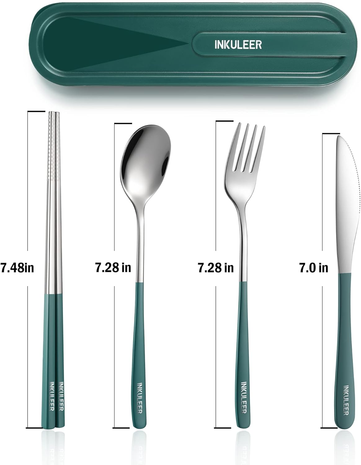 iNKULEER Travel cutlery set, 18/8 stainless steel cutlery, Reusable utensils set with case, Portable Silverware Lunch Box for Camping and Office (Pink)