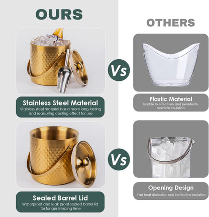3L Double-Wall Insulated Stainless Steel Ice Bucket with scoop for Cocktail Bar - Metal Ice Bucket for freezer with Lid for parties,Camping,and More!champagne bucket,bar cart accessories