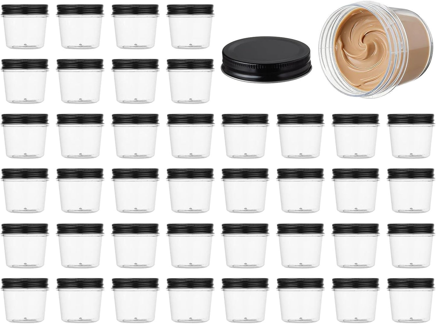 novelinks 4 oz Small Plastic Jars with Lids, 40 Pack Mini Plastic Mason Jars with Lids 4oz, Craft Storage Containers & Canning Jars & Small Spice Jars for Kitchen Organization (40 Pack,Black)
