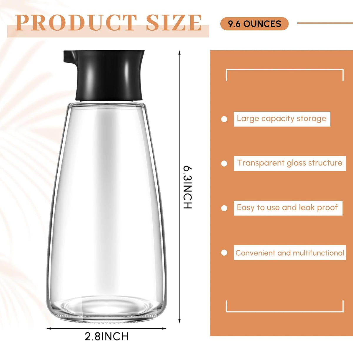 Glass Soy Sauce Dispenser Bottles, 9.6 oz Oil Cruet, Black