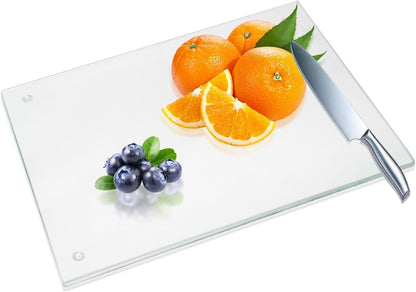 JAMBALAY Tempered Glass Cutting Boards for Kitchen, 16"x12" Clear Glass Cutting Board Set, 2Pcs Chopping Board with Rubber Non Slip Feet, Heat Resistant, Shatter Resistant, Dishwasher Safe