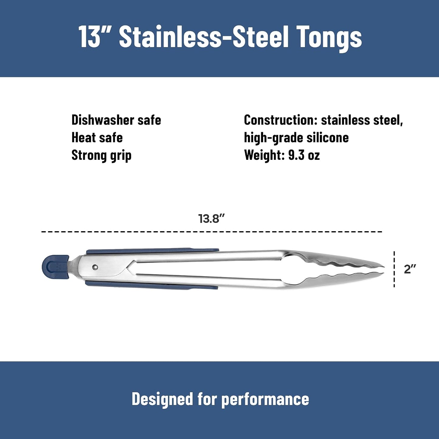 Misen Kitchen Tongs - Dishwasher Safe, Heavy Duty - Precision Stainless Steel Grilling Tool - Heat Resistant - Perfect for Serving and Air Frying - 13 Inch | Gray