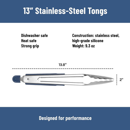 Misen Kitchen Tongs - Dishwasher Safe, Heavy Duty - Precision Stainless Steel Grilling Tool - Heat Resistant - Perfect for Serving and Air Frying - 13 Inch | Gray