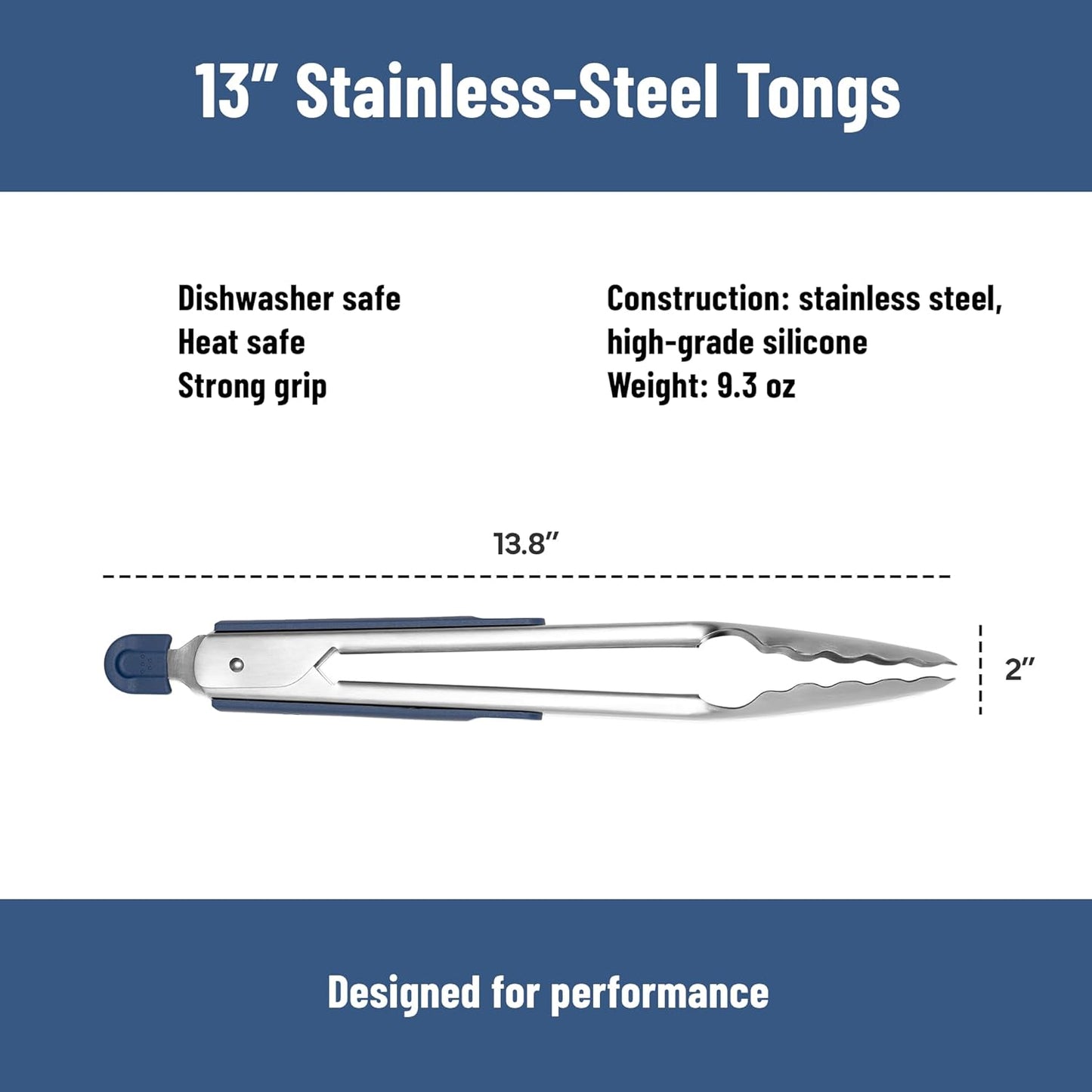 Misen Kitchen Tongs - Dishwasher Safe, Heavy Duty - Precision Stainless Steel Grilling Tool - Heat Resistant - Perfect for Serving and Air Frying - 13 Inch | Gray