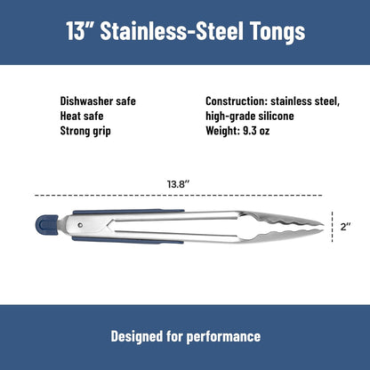 Misen Kitchen Tongs - Dishwasher Safe, Heavy Duty - Precision Stainless Steel Grilling Tool - Heat Resistant - Perfect for Serving and Air Frying - 13 Inch | Gray
