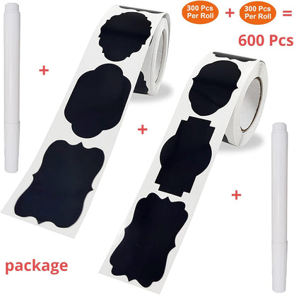 Chalkboard Labels 180pcs Waterproof Reusable Label Stickers with 2 White Liquid Chalk Markers for Storage Bin, Food Container, Mason Jars 5X7.5cm Black