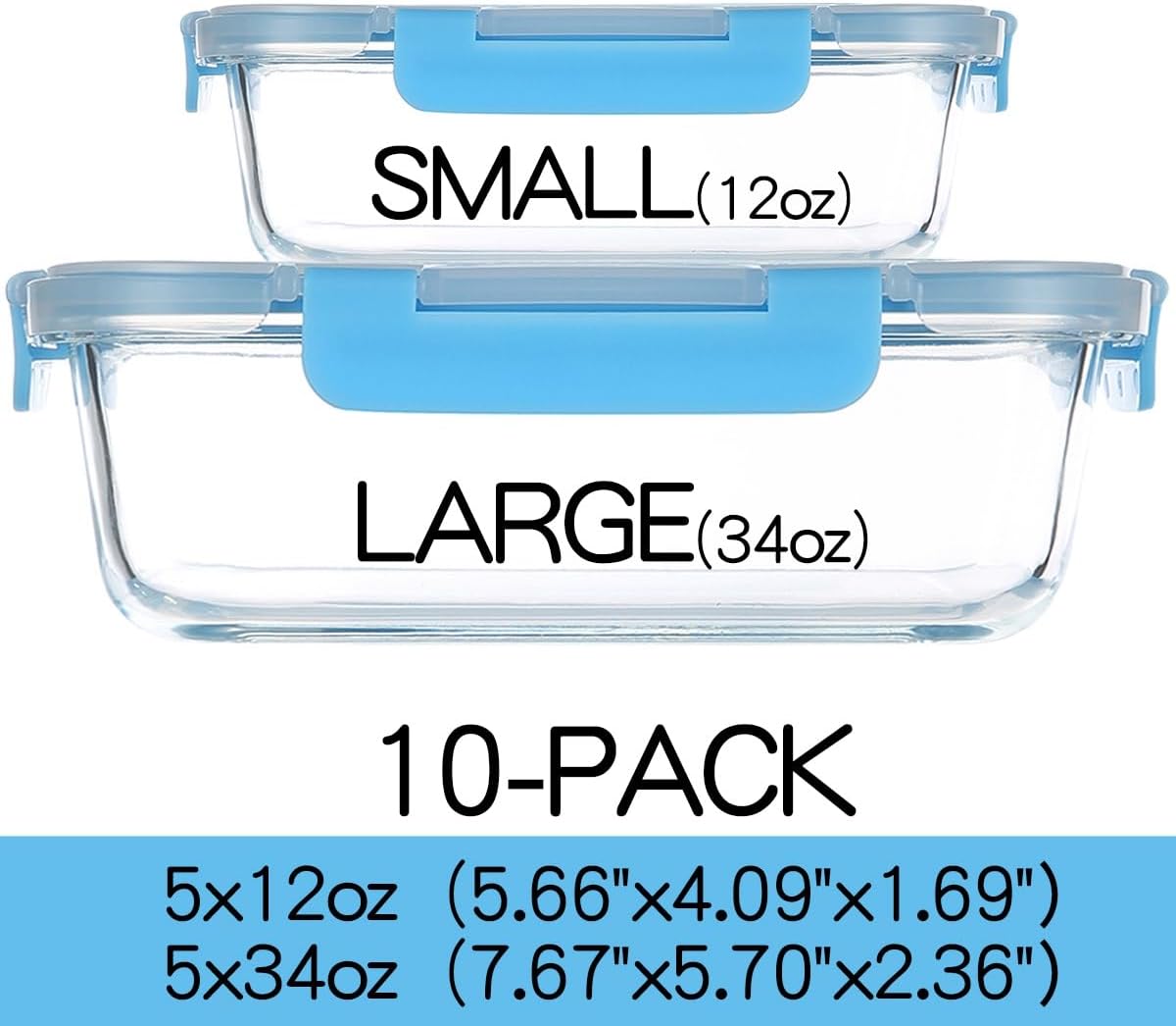 C CREST [10 Pack] Glass Meal Prep Containers, Food Storage Containers with Lids Airtight, Glass Lunch Boxes, Microwave, Oven, Freezer and Dishwasher Safe