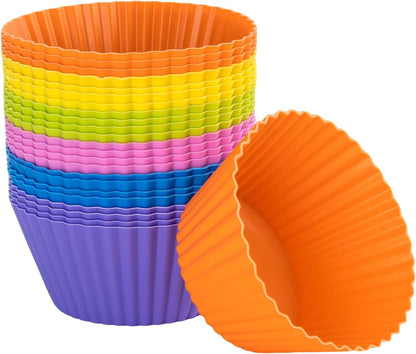 24 Pack Silicone Cupcake Liners for Baking, Multi-color Reusable Silicone Baking Cups, Non-Stick and Flexible Muffin Liners, Easy to Clean, for Cupcake, Muffins and Party Treats (6 Colors)