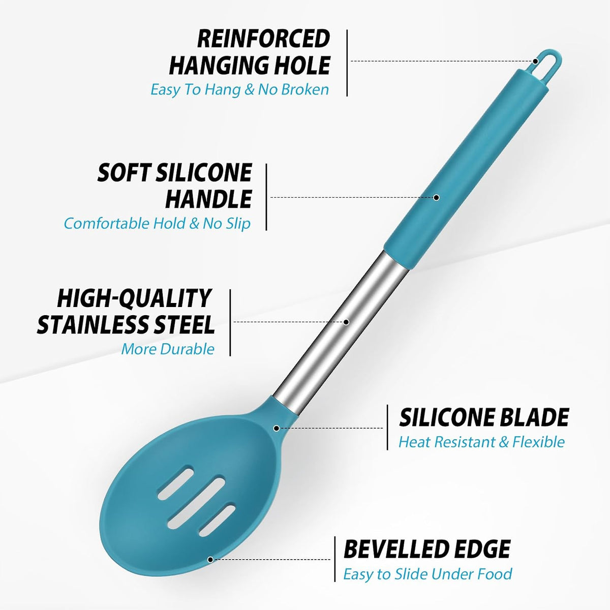 Pack of 2 Large Silicone Cooking Spoons, BPA Free Kitchen Scoops (Black)