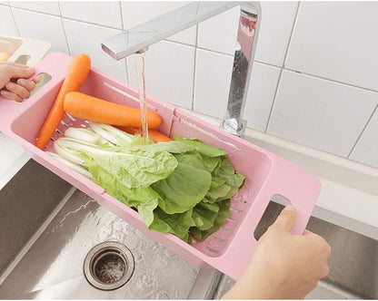 Collapsible Over The Sink Colander Dish Fruit Vegetable Strainer Drainer Basket for Kitchen Set of 1 (Pink Color)