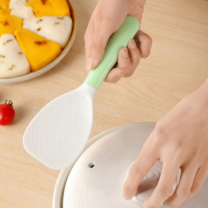 Non-Stick Heat Resistant Rice Paddle, Plastic Rice Spoon Scooper for Home Kitchen Cooking, White & Green