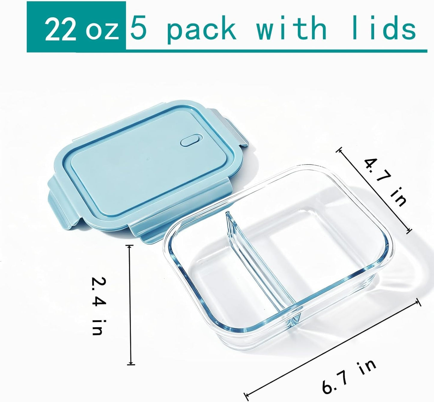 5Pack (32oz-3 Compartments with Lunch Bag) Glass Food Storage Containers with Lids for Kitchen Meal Prep, Fridge Organization, Lunch Box