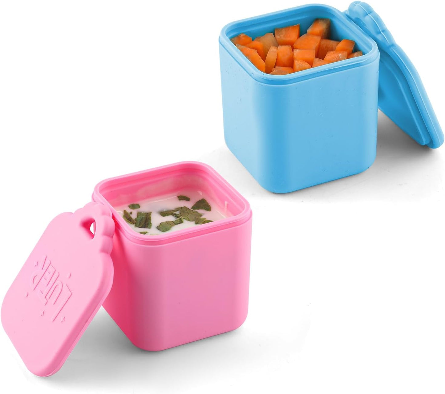 2PCS Dip Containers Compatible with, 4oz Silicone Salad Dressing Container To Go for Most Bento Lunch Box Condiment Dipping Sauce Cups with Lids for Kids School Picnic Travel (Orange, Purple)