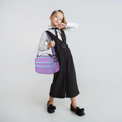 Cerbonny Kids Lunch Box, Insulated Lunch Bag for Girls and Boys, Durable Polyester with PEVA Lining, Adjustable Shoulder Strap, 10.8"L x 4"W x 8.8"H, 5 Pockets