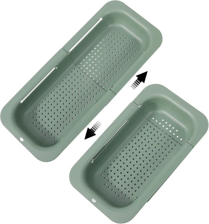 KesaPlan Collapsible Sink Colanders and Strainers Basket Over the Colander Extendable Plastic Fruit Vegetable Strainer Drainer for Kitchen(Length 14.3-19.4 inch)(Gray Set of 2)