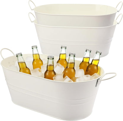 3 PCS 15.3 x 9 x 6 inches Black Metal Galvanized Tub with Handles, 3 Gallon Galvanized Beverage Tubs for Parties, Large Metal Drink Ice Buckets for Beer, Wine, Cocktails & Outdoor Events