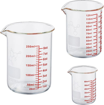 Ackers Mini Glass Measuring Beaker Set, Borosilicate, 2oz 4oz 8oz Measuring Cups