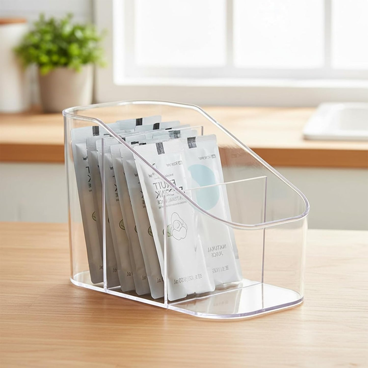 Drink Packet Organizer, Powdered Drink Mix,Powder Packet,Acrylic Water Flavor Packet Organization Container with Removable Dividers for Storage Bins for Kitchen Cabinet, Pantry,Office