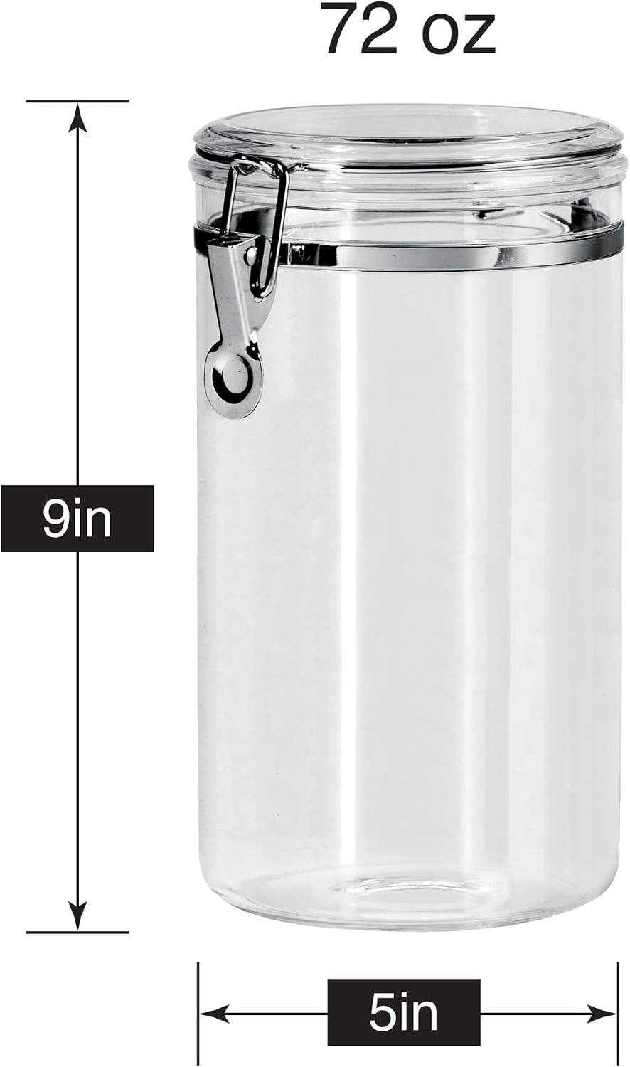 Oggi Clear Canister with Clamp Lid, 28 oz - Large Airtight Food Storage Container, for Kitchen & Pantry Storage of Bulk, Dry Foods Including Pasta, Flour, Sugar, Coffee, Rice, Tea, Spices & Herbs