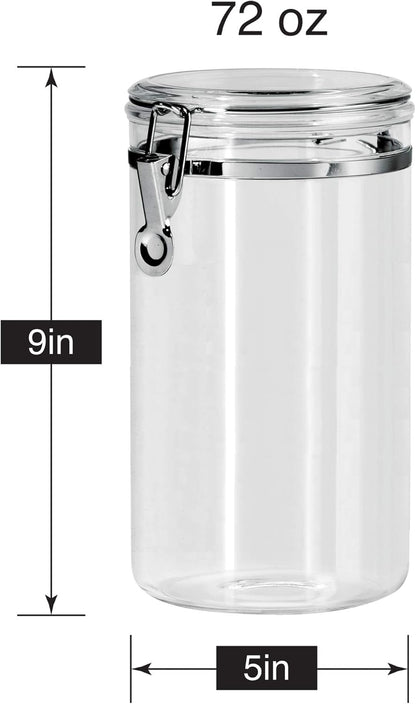 Oggi Large Clear Canister with Clamp Lid, 72 oz - Large Airtight Food Storage Container, for Kitchen & Pantry Storage of Bulk, Dry Foods, Pasta, Flour, Sugar, Coffee, Rice, Tea, Spices & Herbs