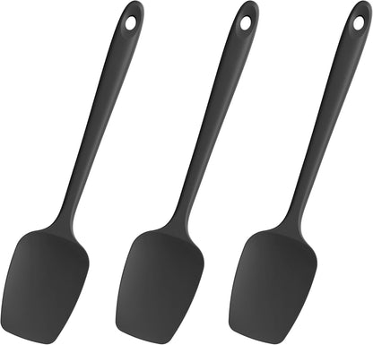 Heat Resistant Silicone Spoon Spatulas, Doosu 600°F High Temp Flexible Cooking Spoons Kitchen Spoonula Scratch-Proof for Mixing Stirring Scraping Serving Non-Stick Cookware (Set of 3, Multi-4)