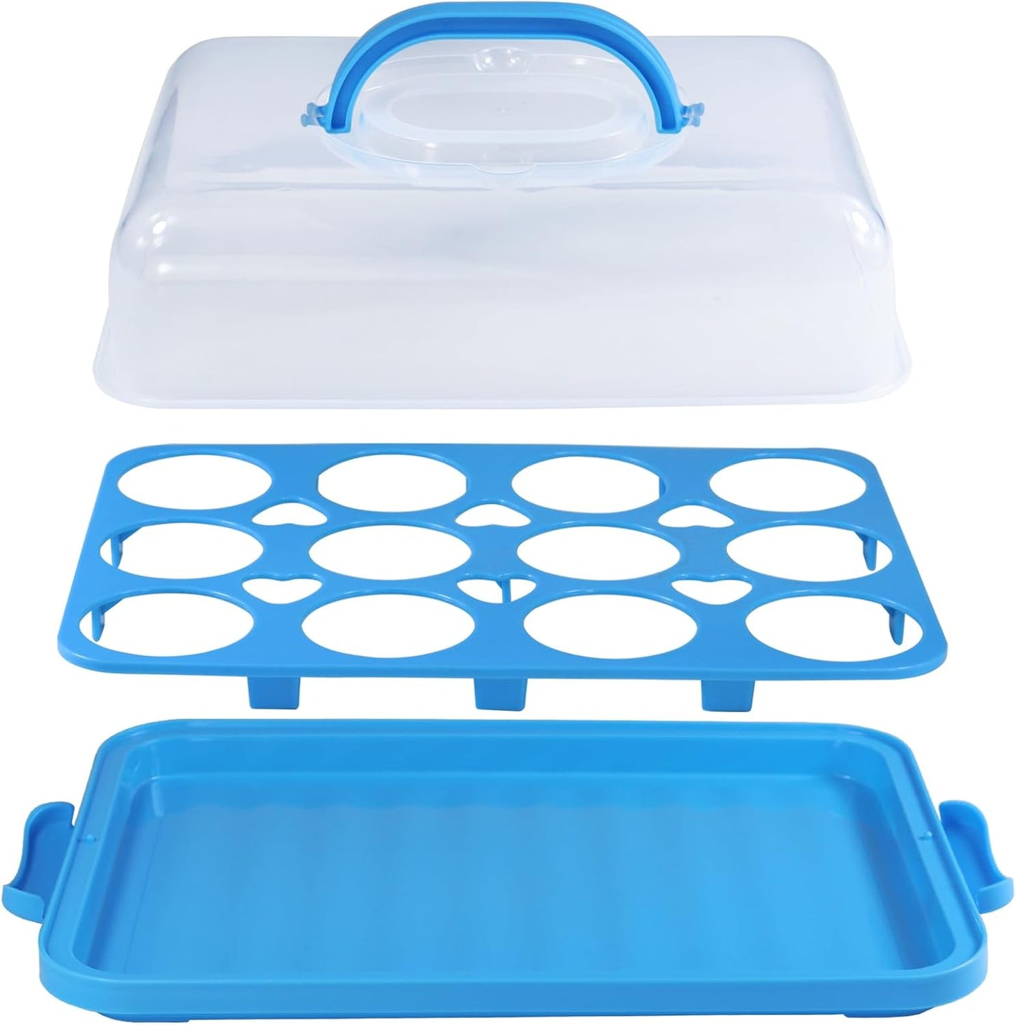 Cake Carrier with Lid, Cake Holder Cupcake Container for 12 Cupcakes 2 in 1 Portable Dessert Container for Pie Muffin Cobbler (Red)