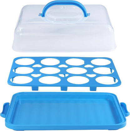 Cake Carrier with Lid, Cake Holder Cupcake Container for 12 Cupcakes 2 in 1 Portable Dessert Container for Pie Muffin Cobbler (Red)