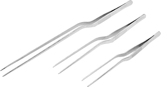 3 Pack Stainless Steel Offset Tweezer Culinary, 12" 8" 6" Kitchen Tweezers for Cooking, Chefs Precision Tweezers for Cooking