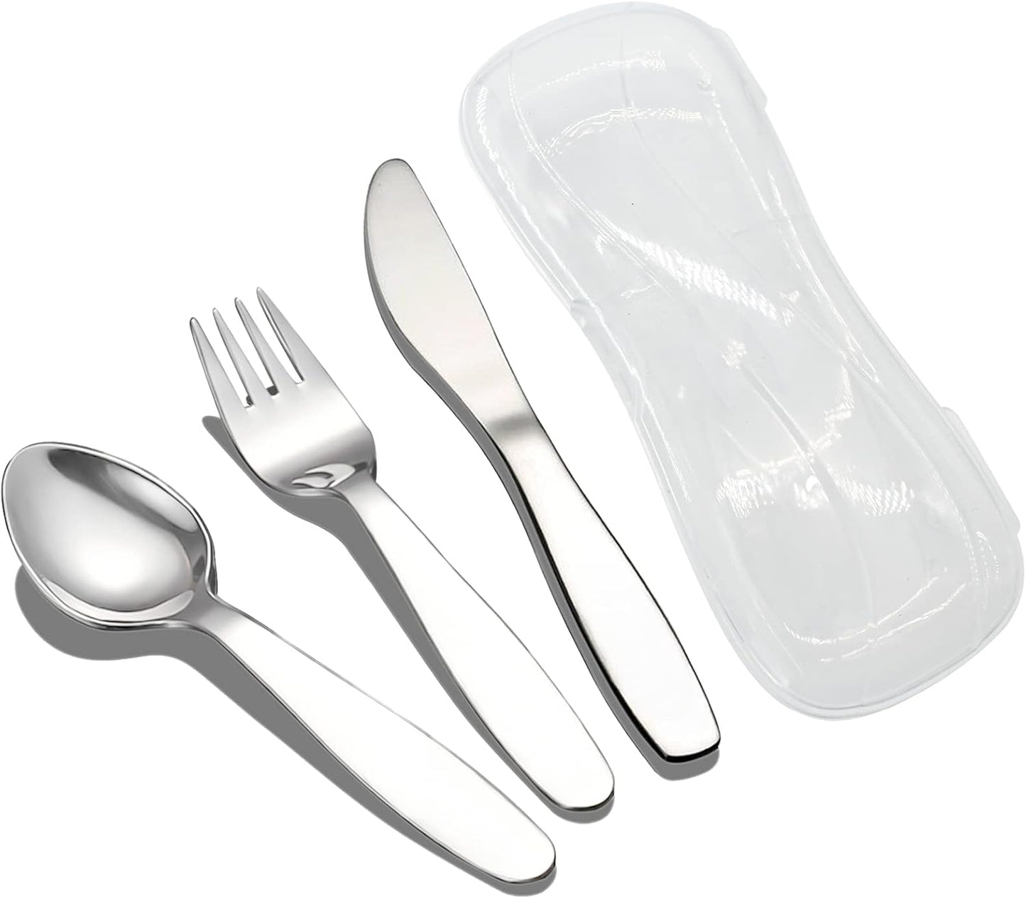 VANRA 2 Pieces Children Fork Spoon Set with Travel Case for Lunch Box, 18/8 Stainless Steel Kids Silverware Flatware Set Kids Utensil Set for School, 5.9in (Fork Spoon)