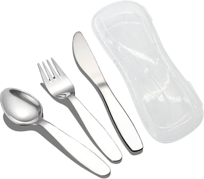 VANRA 2 Pieces Children Fork Spoon Set with Travel Case for Lunch Box, 18/8 Stainless Steel Kids Silverware Flatware Set Kids Utensil Set for School, 5.9in (Fork Spoon)